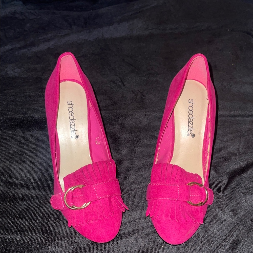 Shoe Dazzle Fuchsia Heels with Fringe Detail
